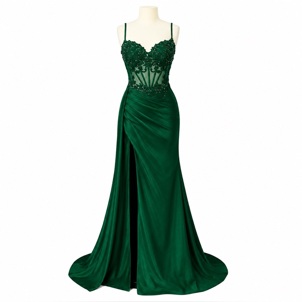 Wear Your Love Emerald Green Corset Lace Mermaid Formal Gown Size 10 NWT
